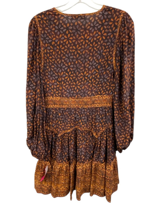 Ulla Johnson Size 0 Red & Brown Silk V Neck Tiered Floral Print Mini Dress Red & Brown / 0