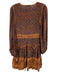 Ulla Johnson Size 0 Red & Brown Silk V Neck Tiered Floral Print Mini Dress Red & Brown / 0