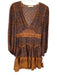 Ulla Johnson Size 0 Red & Brown Silk V Neck Tiered Floral Print Mini Dress Red & Brown / 0