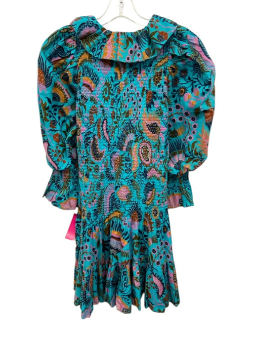 Love The Label Size S Blue & Multi Cotton Smocked Tie Detail Mini Dress Blue & Multi / S