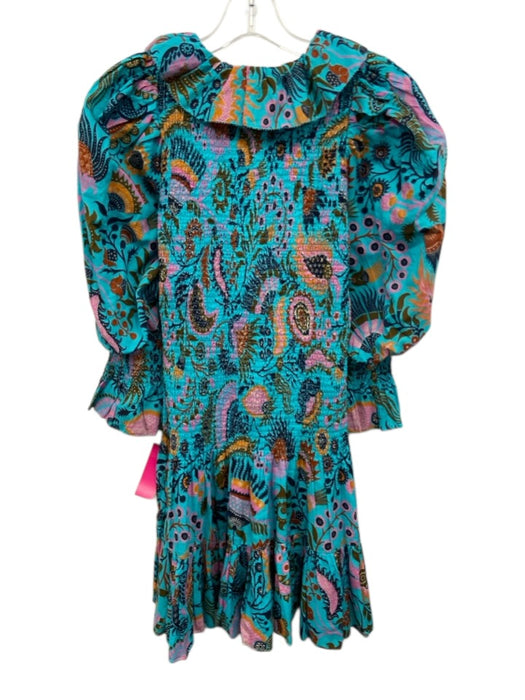 Love The Label Size S Blue & Multi Cotton Smocked Tie Detail Mini Dress Blue & Multi / S