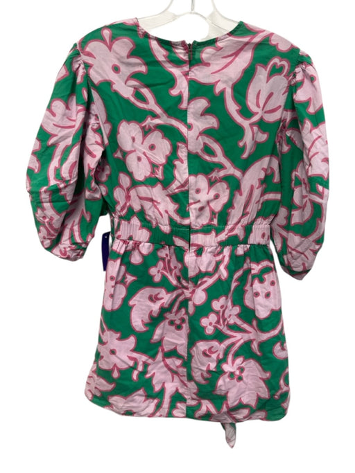 Rhode Size M Pink & Green Cotton Puff 1/2 Sleeve Floral Print Ruched side Dress Pink & Green / M