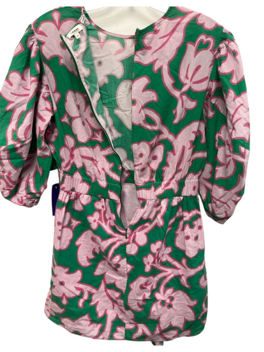 Rhode Size M Pink & Green Cotton Puff 1/2 Sleeve Floral Print Ruched side Dress Pink & Green / M