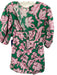 Rhode Size M Pink & Green Cotton Puff 1/2 Sleeve Floral Print Ruched side Dress Pink & Green / M