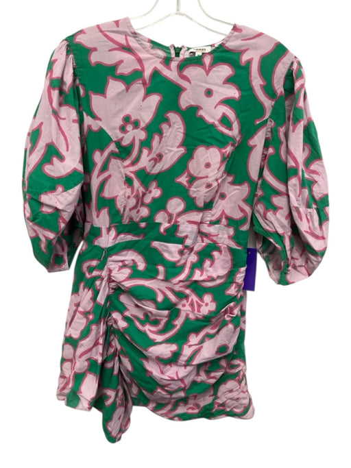 Rhode Size M Pink & Green Cotton Puff 1/2 Sleeve Floral Print Ruched side Dress Pink & Green / M