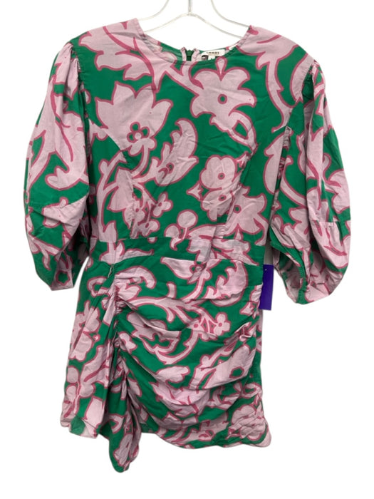 Rhode Size M Pink & Green Cotton Puff 1/2 Sleeve Floral Print Ruched side Dress Pink & Green / M