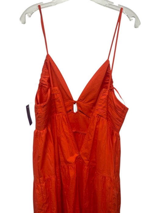 Ulla Johnson Size 6 Neon Orange Cotton Spaghetti Strap Tiered Pleated Dress Neon Orange / 6