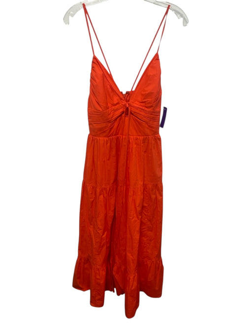 Ulla Johnson Size 6 Neon Orange Cotton Spaghetti Strap Tiered Pleated Dress Neon Orange / 6