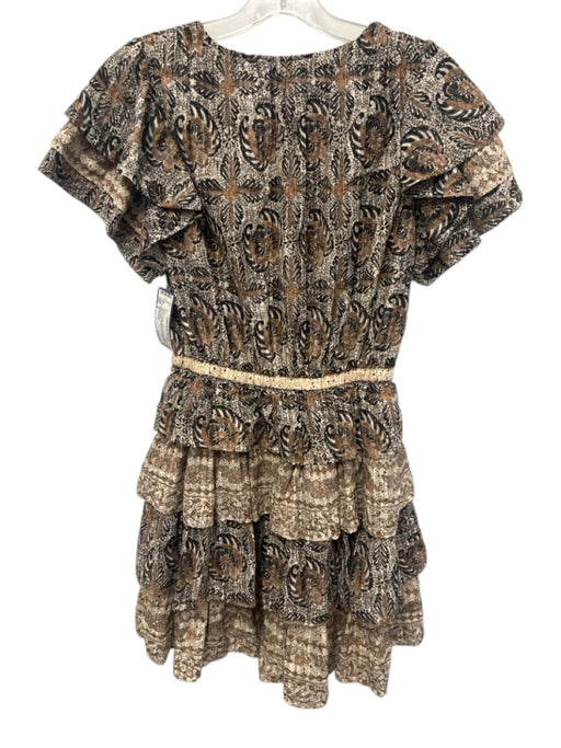 Ulla Johnson Size 4 Brown & Beige Cotton & Viscose Ruffle Cap Sleeve Mini Dress Brown & Beige / 4
