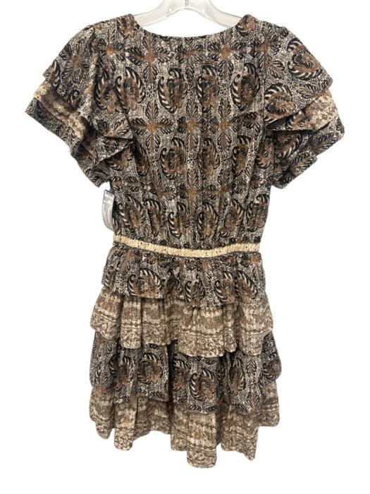 Ulla Johnson Size 4 Brown & Beige Cotton & Viscose Ruffle Cap Sleeve Mini Dress Brown & Beige / 4