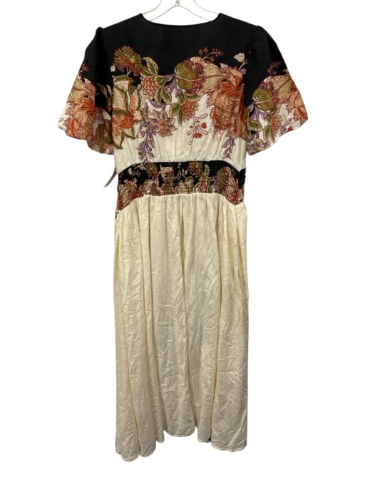 By Anthropologie Size Small Cream & Multi Cotton Short Sleeve Floral Maxi Dress Cream & Multi / Small
