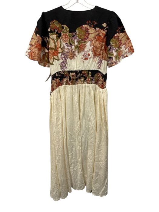 By Anthropologie Size Small Cream & Multi Cotton Short Sleeve Floral Maxi Dress Cream & Multi / Small