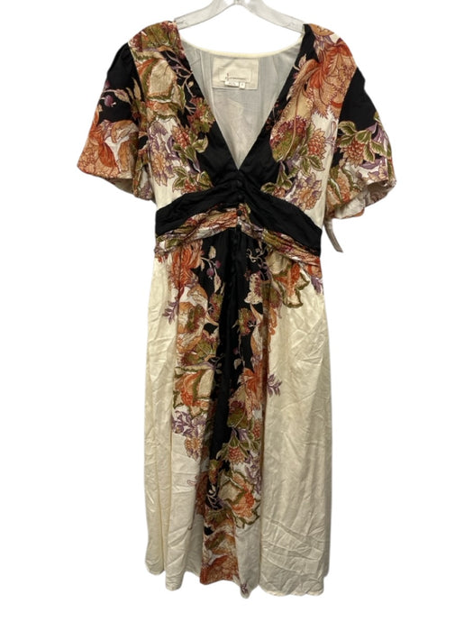 By Anthropologie Size Small Cream & Multi Cotton Short Sleeve Floral Maxi Dress Cream & Multi / Small