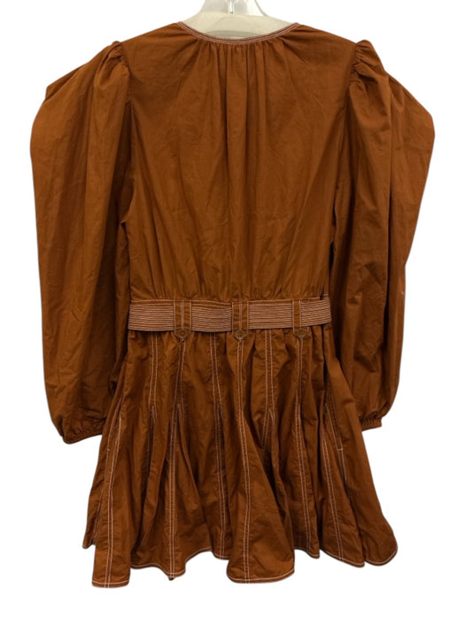 Ulla Johnson Size 4 Brown Orange Cotton Long puff sleeve Contrast Stitch Dress Brown Orange / 4