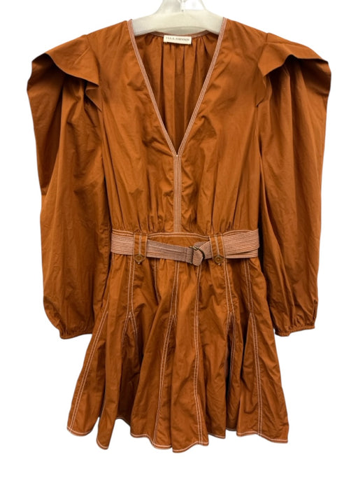 Ulla Johnson Size 4 Brown Orange Cotton Long puff sleeve Contrast Stitch Dress Brown Orange / 4