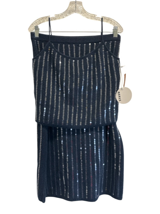 Staud Size M/L Navy Blue Wool Blend Spaghetti Strap Sequins Midi Skirt Set Navy Blue / M/L