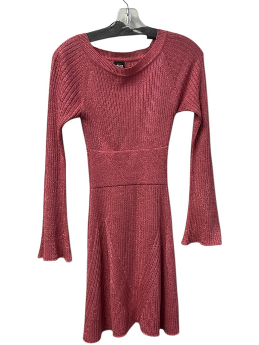 Pinko Size XS Pink Knit Metallic Ribbed Long Sleeve Fit & Flare Dress Pink / XS