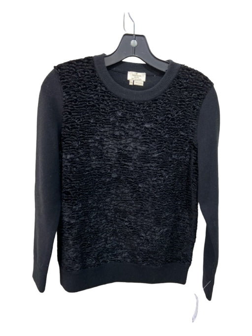 Kate Spade Size XXS Black Wool Blend Satin Detail Texture Crew Neck Sweater Black / XXS