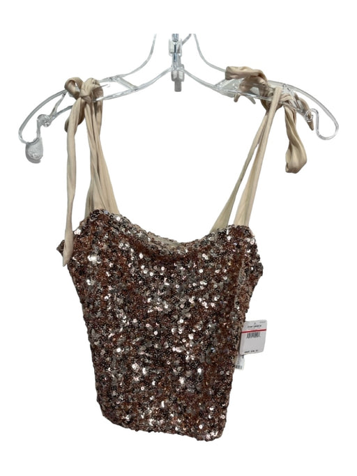 Intimately Size XS Gold Viscose Blend All Over Sequins tie strap Crop Top Gold / XS