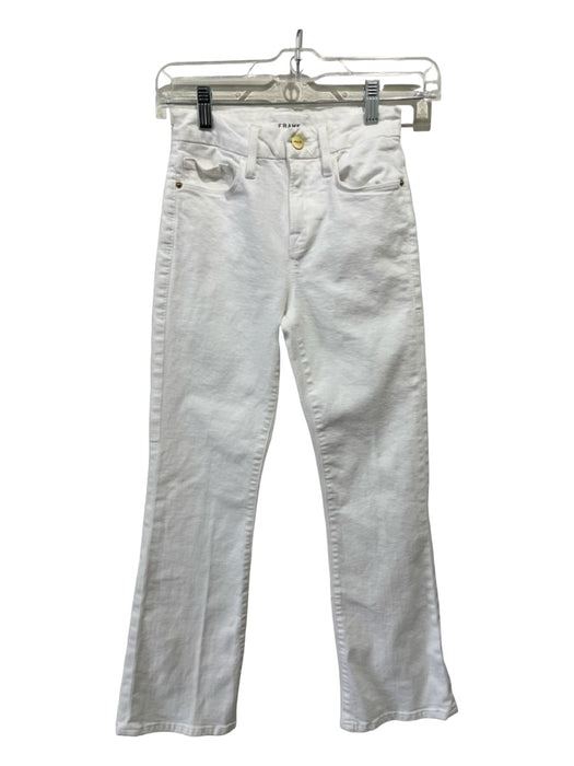 Frame Size 23 White Cotton Denim High Rise Bootcut Button & Zip Jeans White / 23