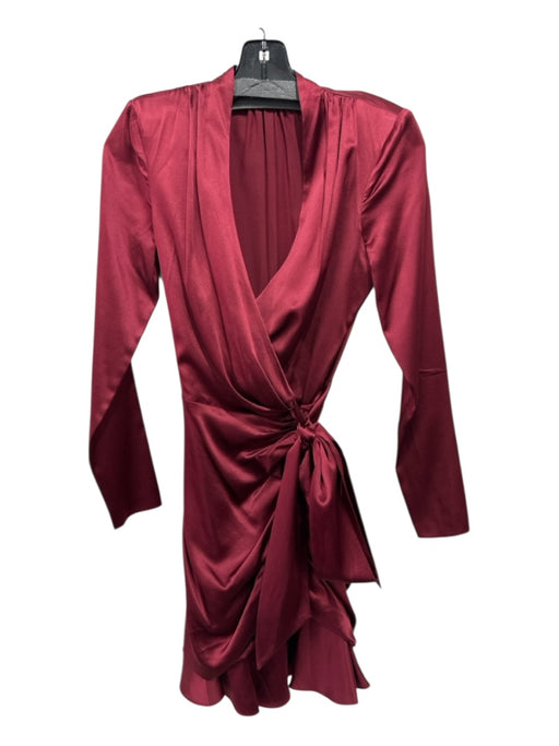 Veronica Beard Size 00 Burgundy Silk Rouched Shoulder Pads Long Sleeve Dress Burgundy / 00