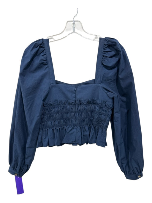 Ciao Lucia Size XS Blue Cotton Smocked Square Neck Long Sleeve Top Blue / XS