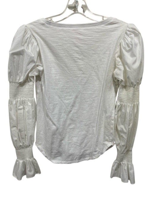 5a7 Cinq a Sept Size XXS White Cotton Heathered Long Balloon Sleeve U Neck Top White / XXS