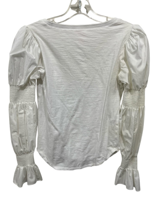 5a7 Cinq a Sept Size XXS White Cotton Heathered Long Balloon Sleeve U Neck Top White / XXS