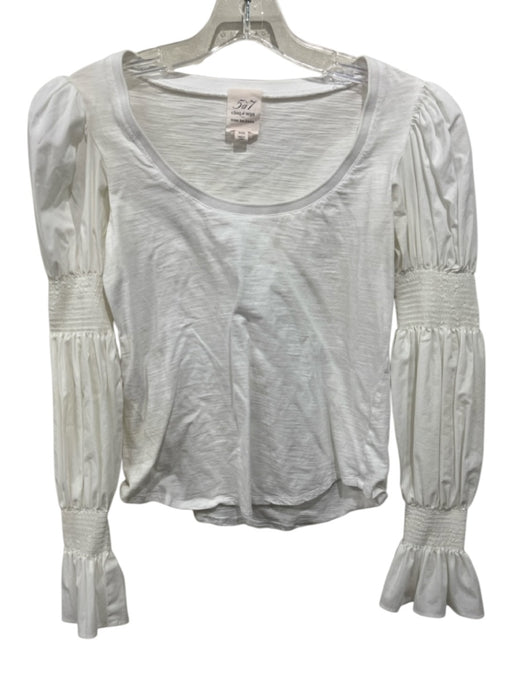 5a7 Cinq a Sept Size XXS White Cotton Heathered Long Balloon Sleeve U Neck Top White / XXS