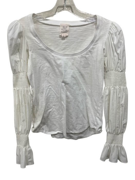 5a7 Cinq a Sept Size XXS White Cotton Heathered Long Balloon Sleeve U Neck Top White / XXS