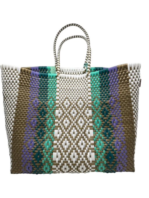 Squeeze de Citron Gold, Green, Purple Recycled Plastic Top Handles Woven Bag Gold, Green, Purple / L