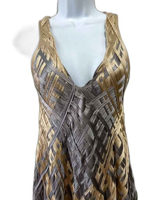 Pe De Chumbo Size S Gray & Beige Woven Lattice V Neck Maxi Dress Gray & Beige / S