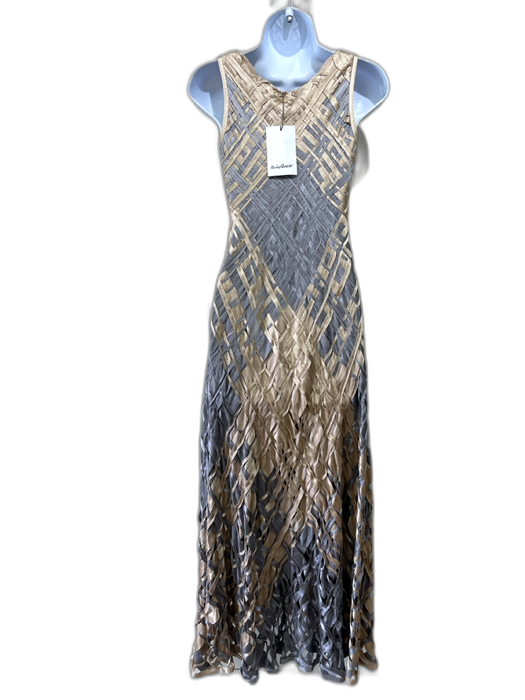 Pe De Chumbo Size S Gray & Beige Woven Lattice V Neck Maxi Dress Gray & Beige / S
