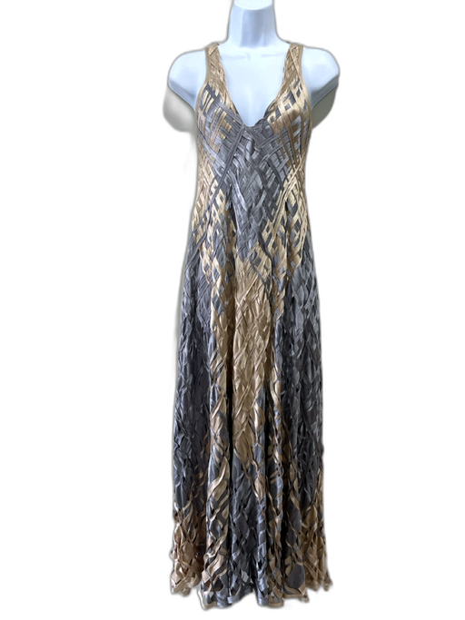 Pe De Chumbo Size S Gray & Beige Woven Lattice V Neck Maxi Dress Gray & Beige / S