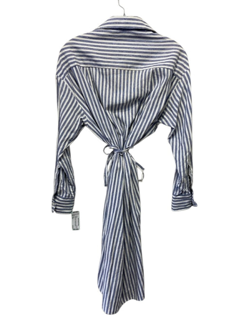 Vince Size XXS White & Blue Cotton Blend Stripe Knee Length Shirt Dress White & Blue / XXS