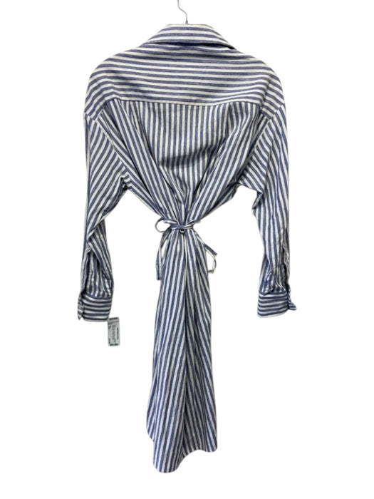 Vince Size XXS White & Blue Cotton Blend Stripe Knee Length Shirt Dress White & Blue / XXS