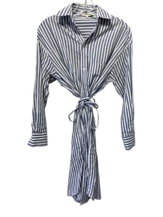 Vince Size XXS White & Blue Cotton Blend Stripe Knee Length Shirt Dress White & Blue / XXS