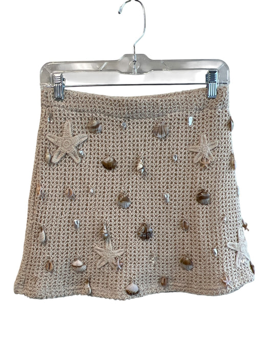 Aqua Size XS Beige Cotton Knit Elastic Band shell detail Above Knee Skirt Beige / XS