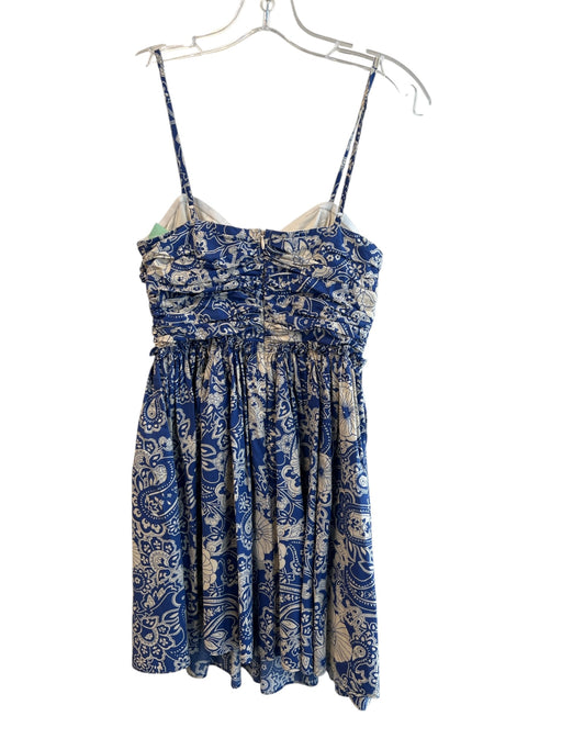 Aqua Size XS Blue & White Cotton Spaghetti Strap Paisley Print Neck Tie Dress Blue & White / XS