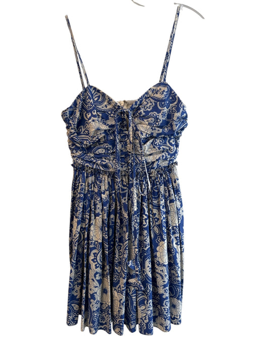Aqua Size XS Blue & White Cotton Spaghetti Strap Paisley Print Neck Tie Dress Blue & White / XS