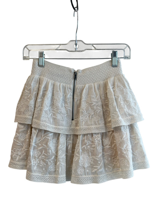 Alice & Olivia Size 0 Ivory Cotton Elastic Waist Floral Embroidery Tiered Skirt Ivory / 0