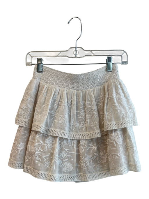 Alice & Olivia Size 0 Ivory Cotton Elastic Waist Floral Embroidery Tiered Skirt Ivory / 0