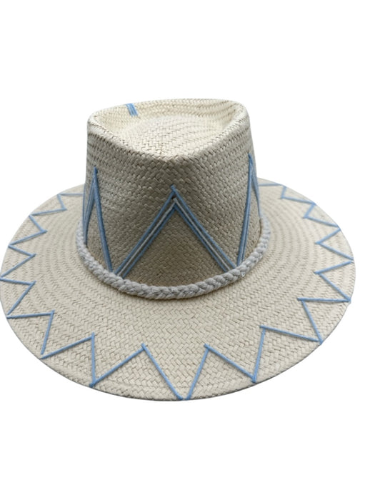 Tipsy Threads Beige & Blue Straw Embroidered Rope Woven Sun Hat Hat Beige & Blue