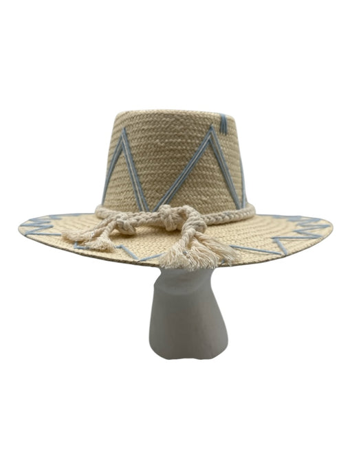 Tipsy Threads Beige & Blue Straw Embroidered Rope Woven Sun Hat Hat Beige & Blue