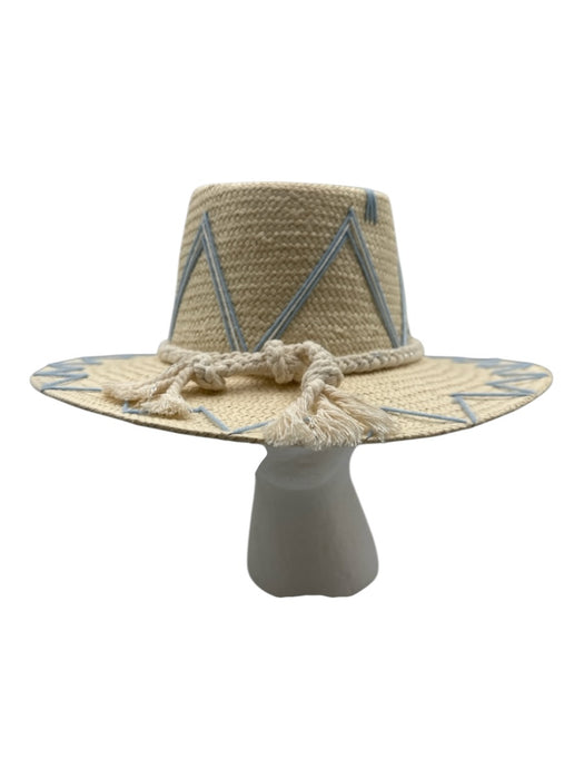 Tipsy Threads Beige & Blue Straw Embroidered Rope Woven Sun Hat Hat Beige & Blue