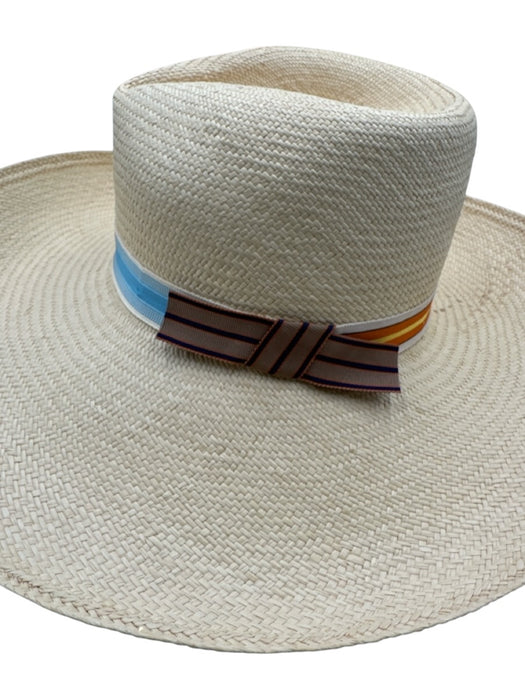 Freya Beige Straw Woven Stripe Sun Hat Hat Beige / S/M