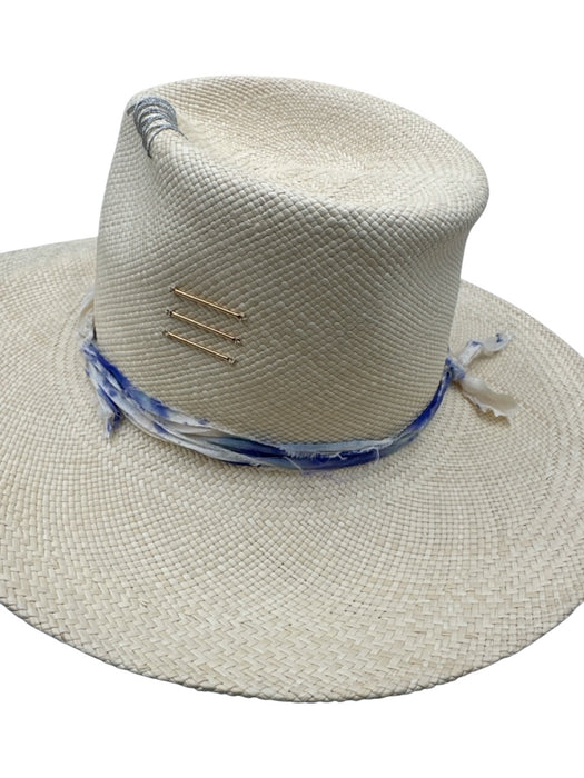 Holt + Hudson Beige Straw Woven Embroidered Detail Ribbon Hat Beige / S