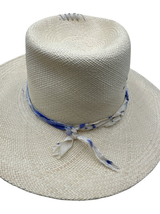 Holt + Hudson Beige Straw Woven Embroidered Detail Ribbon Hat Beige / S