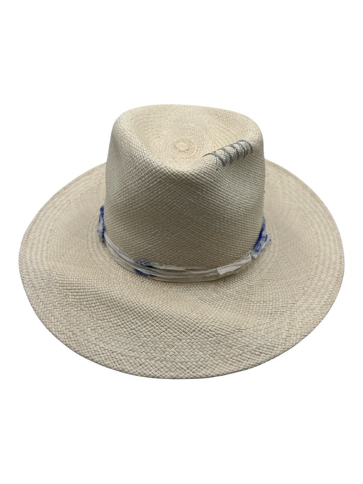 Holt + Hudson Beige Straw Woven Embroidered Detail Ribbon Hat Beige / S