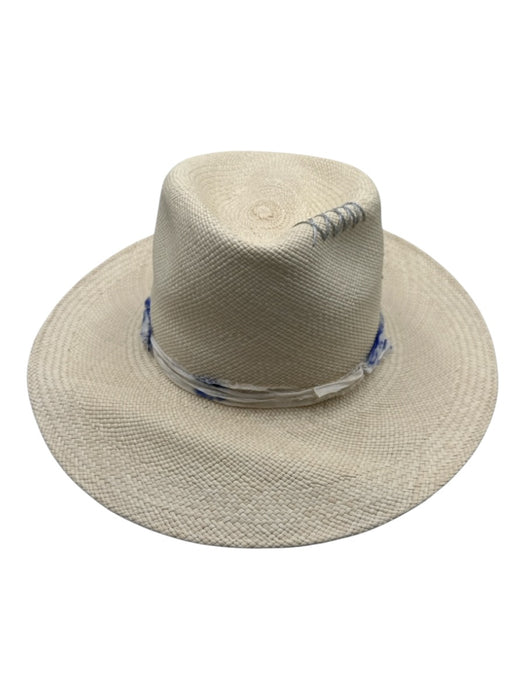 Holt + Hudson Beige Straw Woven Embroidered Detail Ribbon Hat Beige / S
